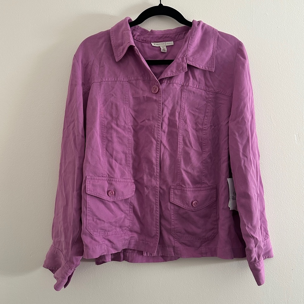 JM Collection Button Up Shirt Light Jacket Pink 16W